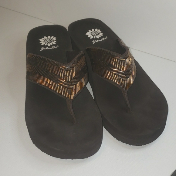 Yellow Box Shoes Brown Yellow Box Beaded Flip Flops Poshmark